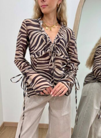 Shop Online Blusa semitrasparente zebrata nera e beige Tensione In
