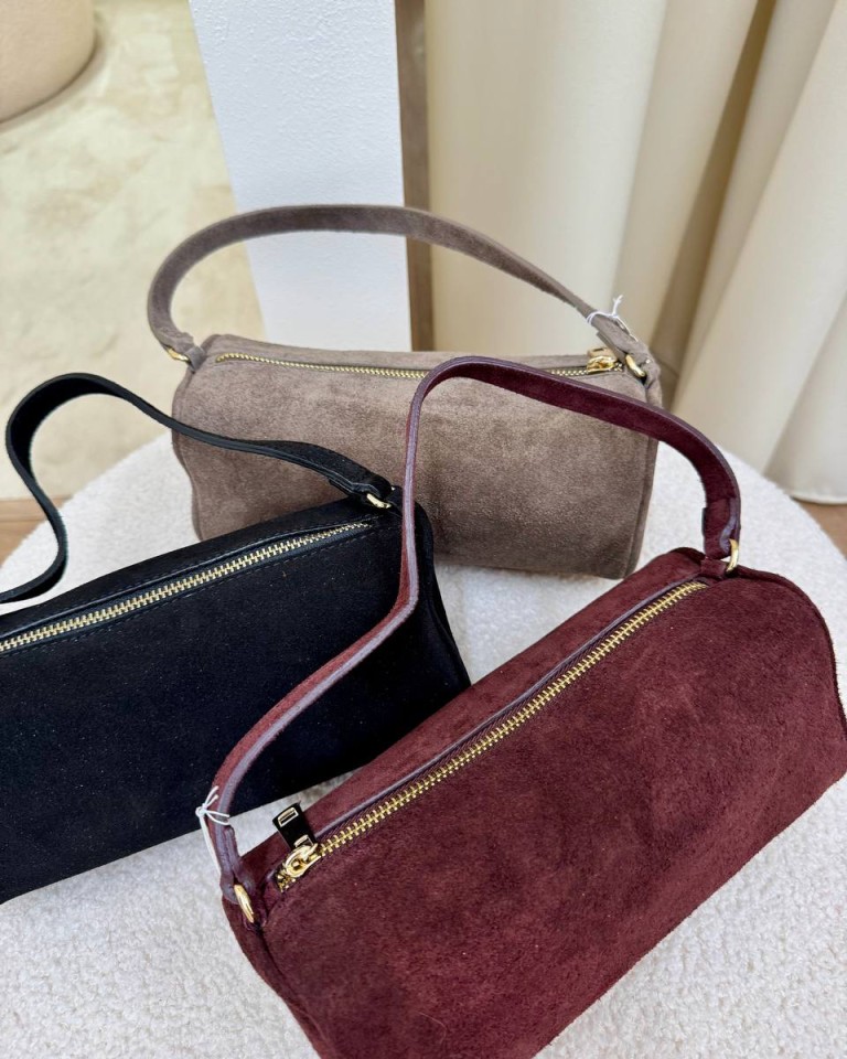 Borsa mini baguette in camoscio taupe Shop Online Borsa mini baguette in camoscio taupe