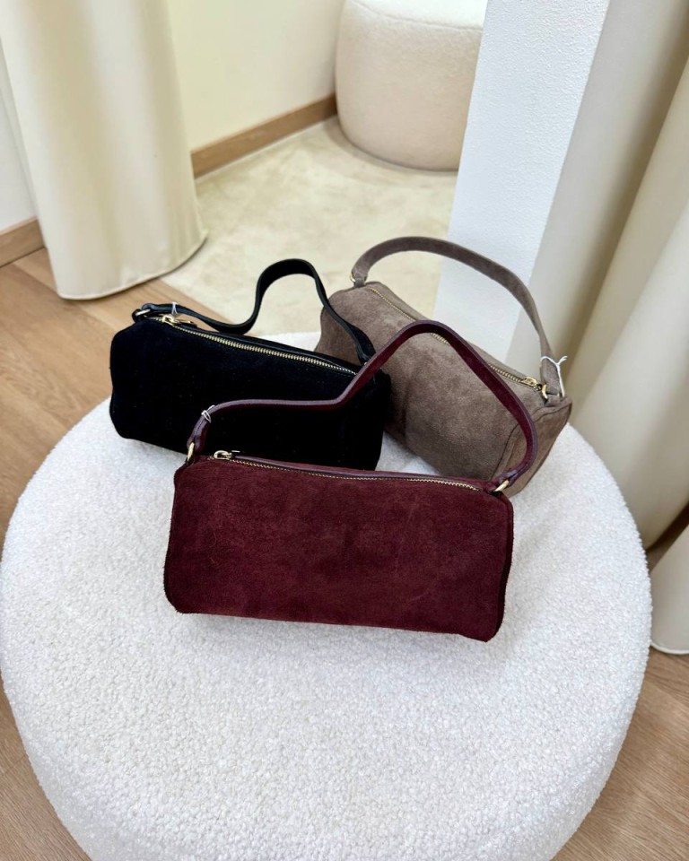 Borsa mini baguette in camoscio taupe Shop Online Borsa mini baguette in camoscio taupe