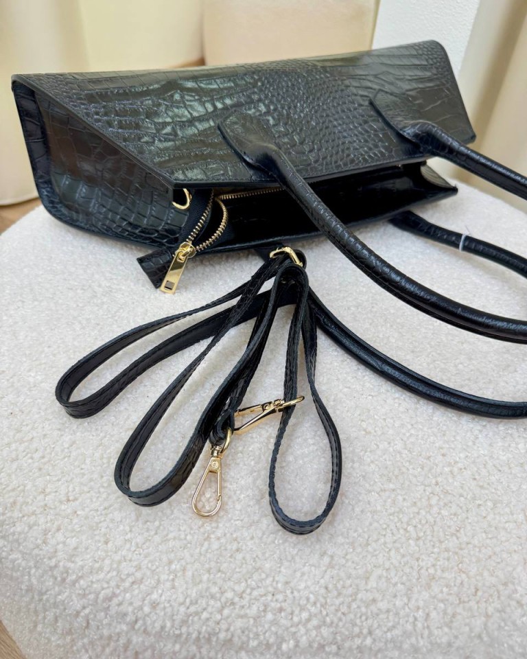 Borsa baguette nera croco Shop Online Borsa baguette nera croco
