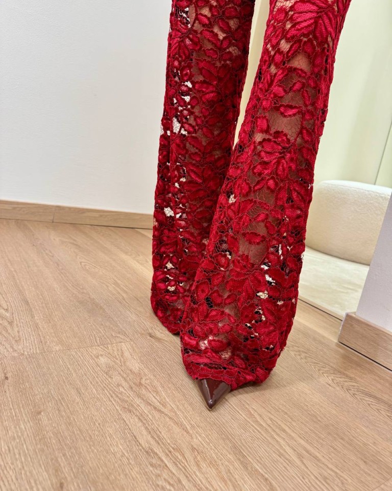 Pantalone Nomad in pizzo di velluto rosso HaveOne Shop Online Pantalone Nomad in pizzo di velluto rosso HaveOne