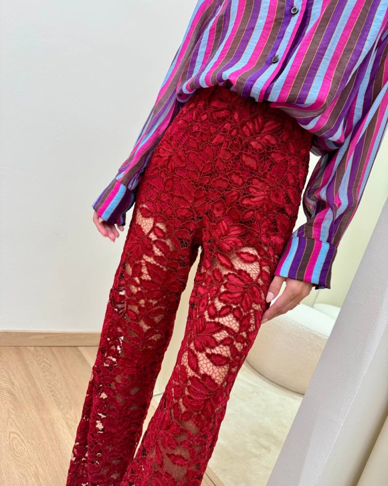 Pantalone Nomad in pizzo di velluto rosso HaveOne Shop Online Pantalone Nomad in pizzo di velluto rosso HaveOne