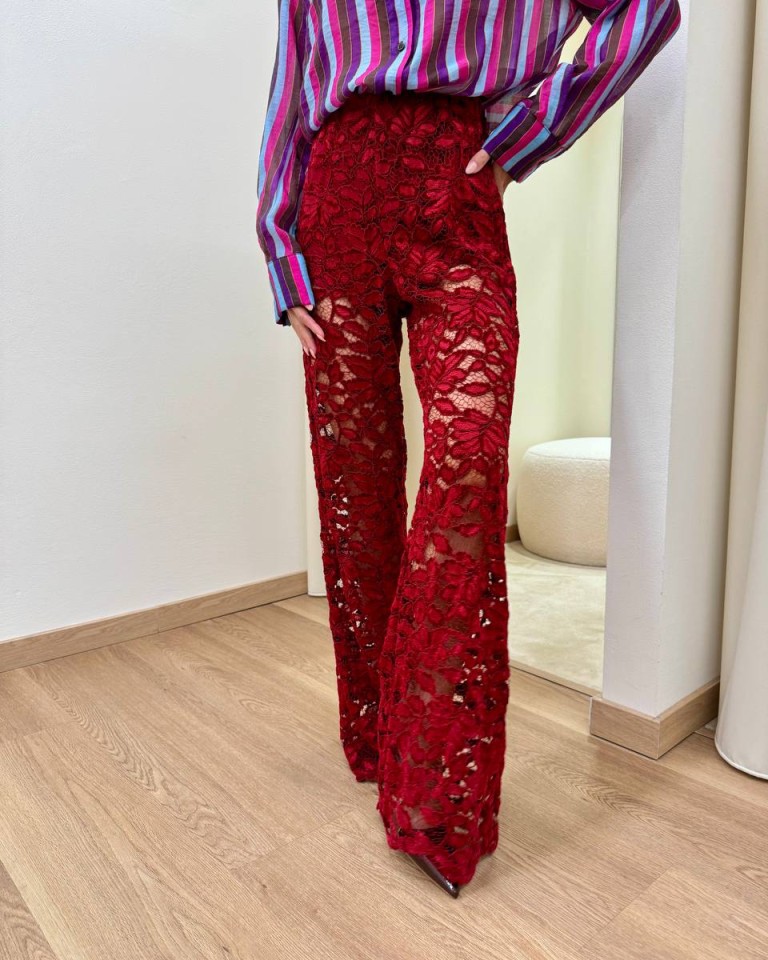 Pantalone Nomad in pizzo di velluto rosso HaveOne Shop Online Pantalone Nomad in pizzo di velluto rosso HaveOne
