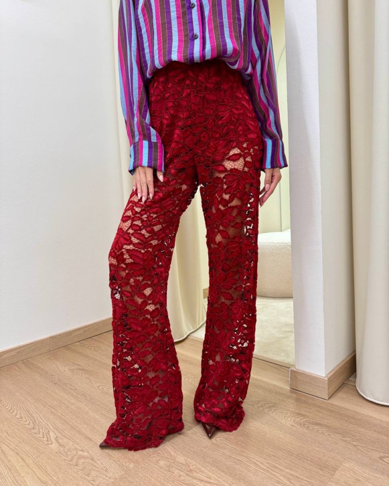 Pantalone Nomad in pizzo di velluto rosso HaveOne Shop Online Pantalone Nomad in pizzo di velluto rosso HaveOne