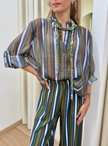 Shop Online Camicia Nomad con collana righe blu panna e verde HaveOne