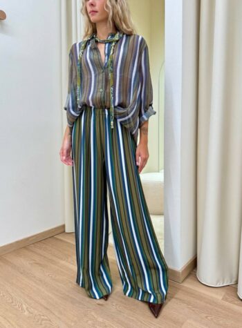 Shop Online Pantalone Nomad righe blu panna e verde HaveOne