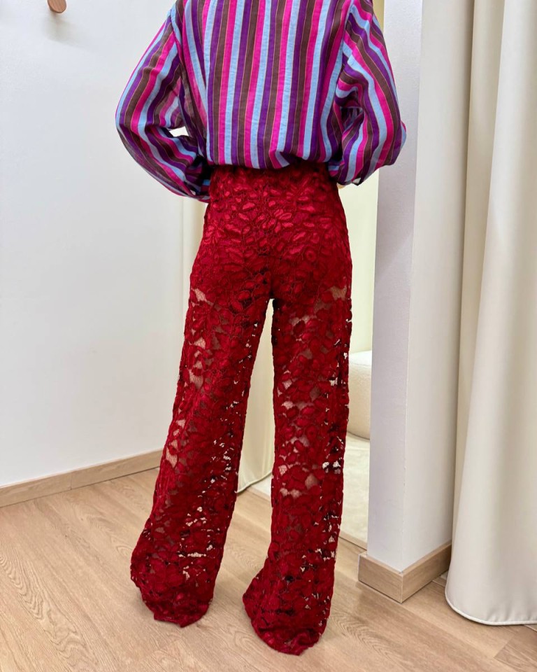 Pantalone Nomad in pizzo di velluto rosso HaveOne Shop Online Pantalone Nomad in pizzo di velluto rosso HaveOne