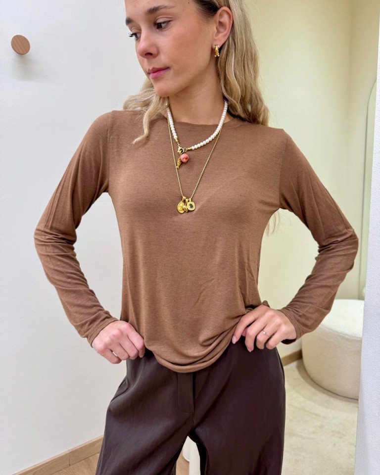 Maglia misto cashmere tabacco HaveOne Shop Online Maglia misto cashmere tabacco HaveOne