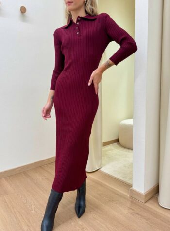 Shop Online Vestito polo in maglia a coste marsala Kontatto