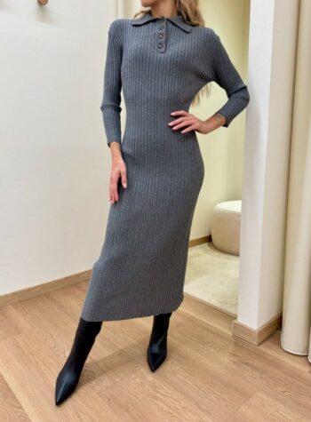 Shop Online Vestito polo in maglia a coste grigio Kontatto