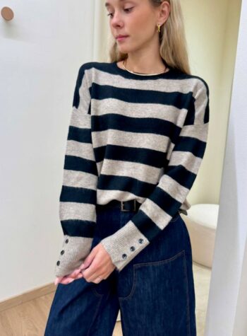 Shop Online Maglione a righe nero e beige Susy Mix