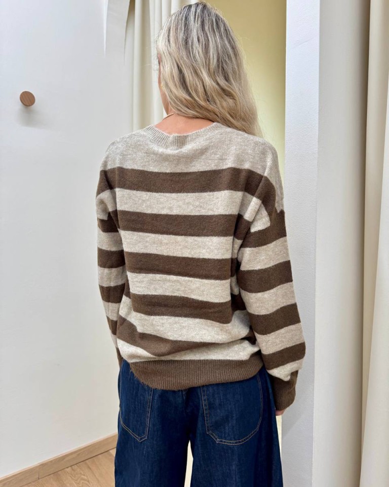 Maglione a righe moro e beige Susy Mix Shop Online Maglione a righe moro e beige Susy Mix