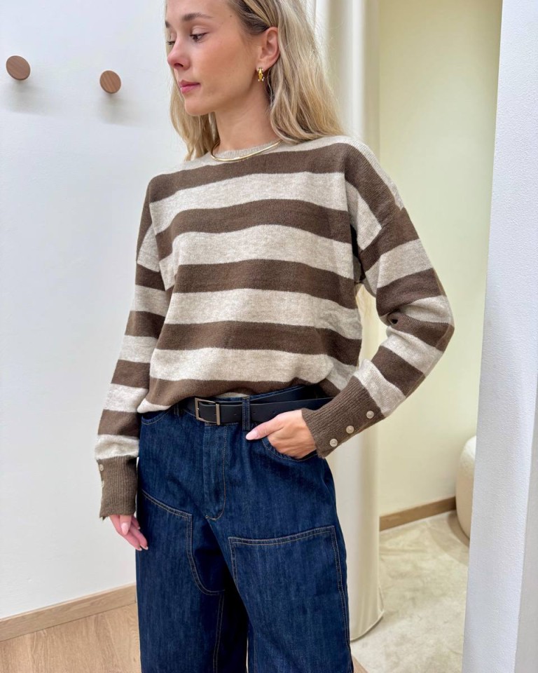 Maglione a righe moro e beige Susy Mix Shop Online Maglione a righe moro e beige Susy Mix