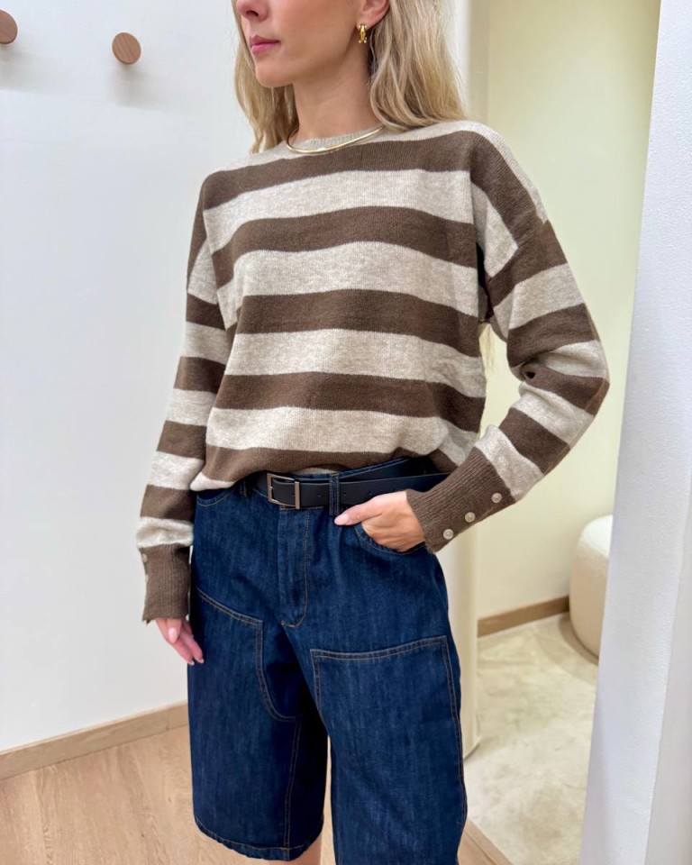 Maglione a righe moro e beige Susy Mix Shop Online Maglione a righe moro e beige Susy Mix