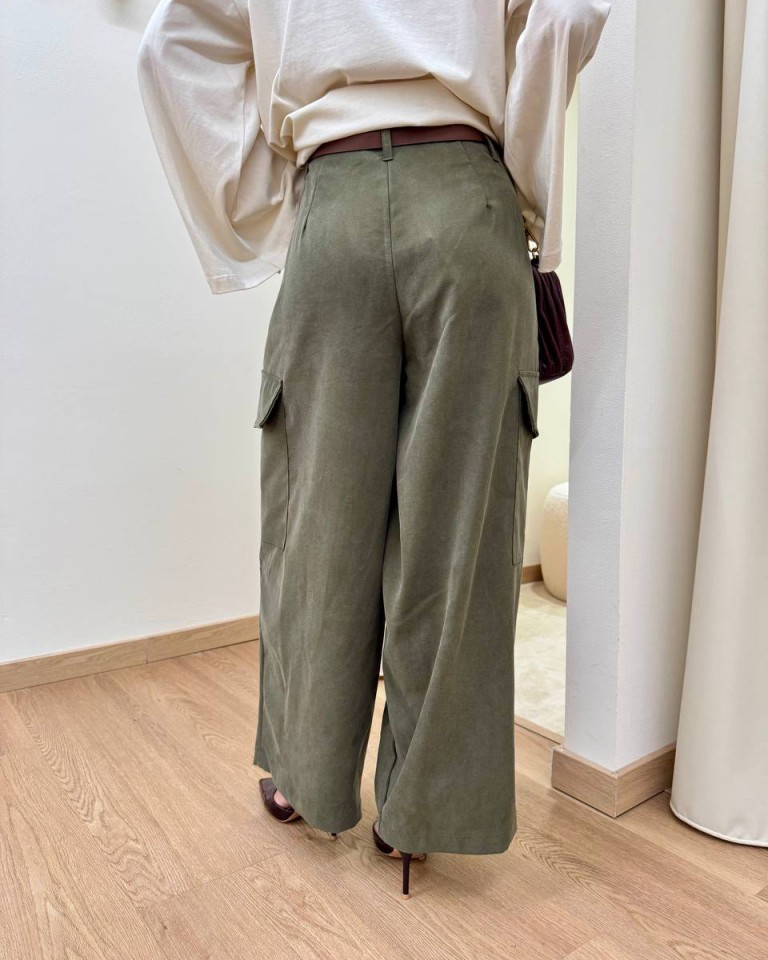 Pantalone cargo balloon con cintura verde militare Vicolo Shop Online Pantalone cargo balloon con cintura verde militare Vicolo