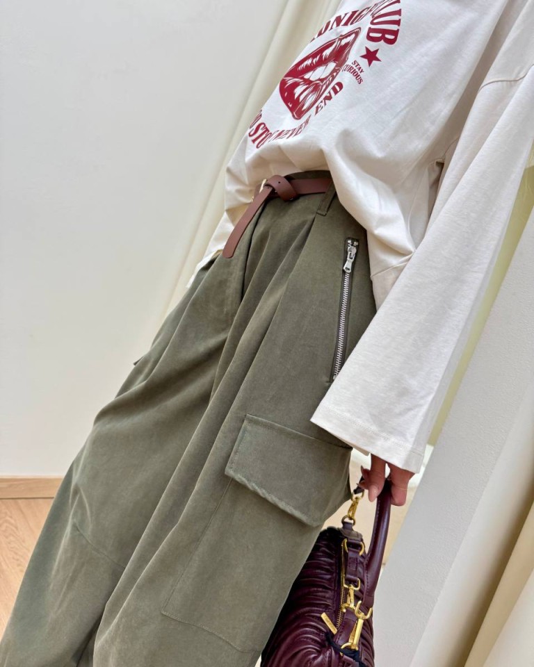 Pantalone cargo balloon con cintura verde militare Vicolo Shop Online Pantalone cargo balloon con cintura verde militare Vicolo