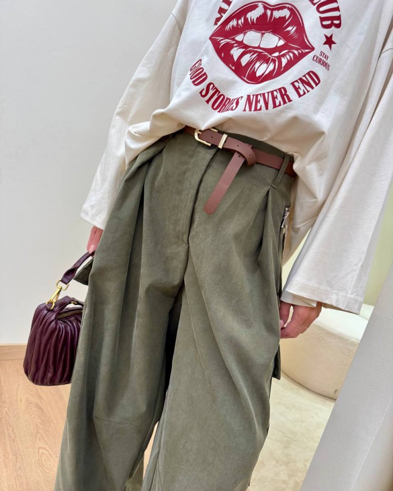 Pantalone cargo balloon con cintura verde militare Vicolo Shop Online Pantalone cargo balloon con cintura verde militare Vicolo