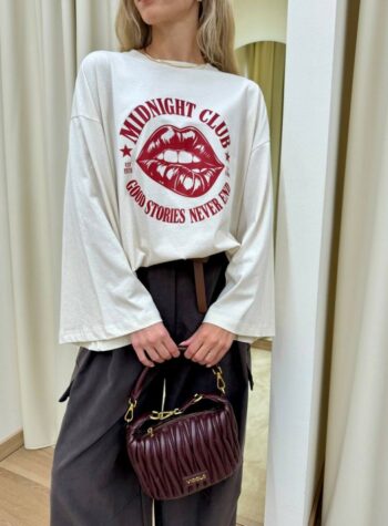 Shop Online Maglia over maniche ampie stampa "Midnight Club"  burro Vicolo