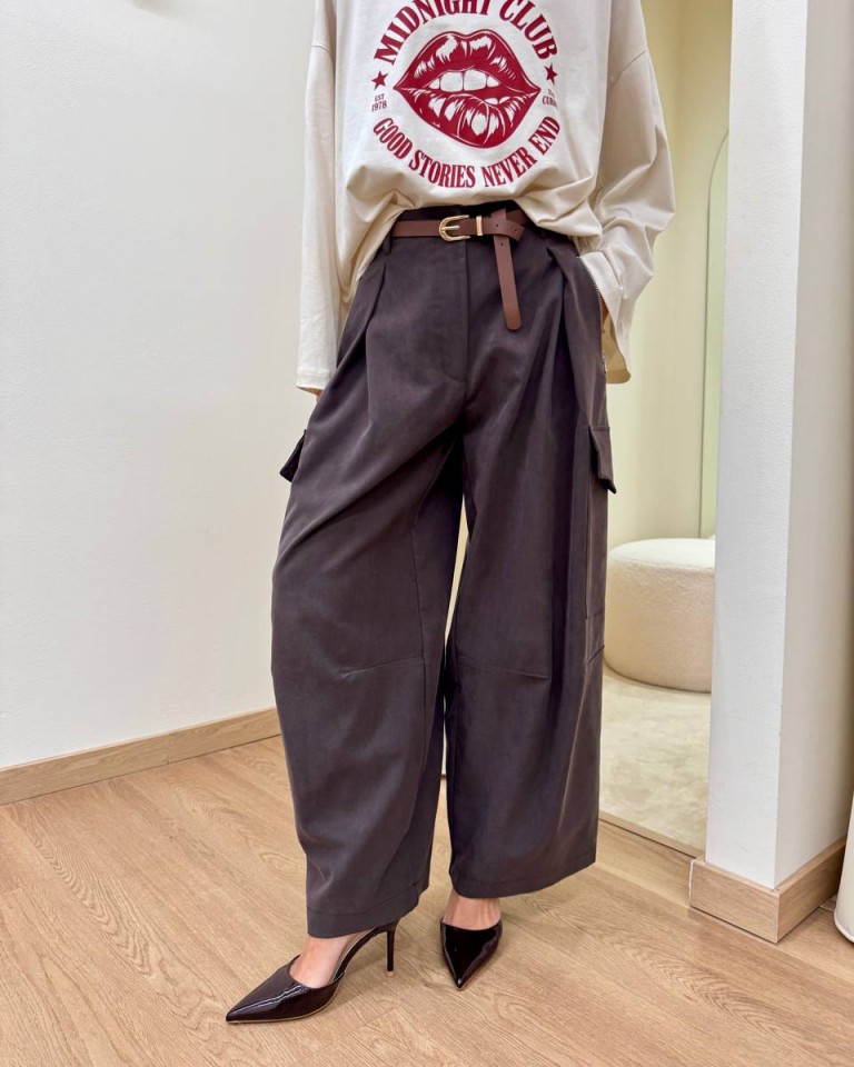Pantalone cargo balloon con cintura moro Vicolo Shop Online Pantalone cargo balloon con cintura moro Vicolo