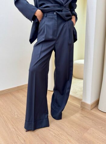 Shop Online Pantalone palazzo con rovescia gessato blu Vicolo