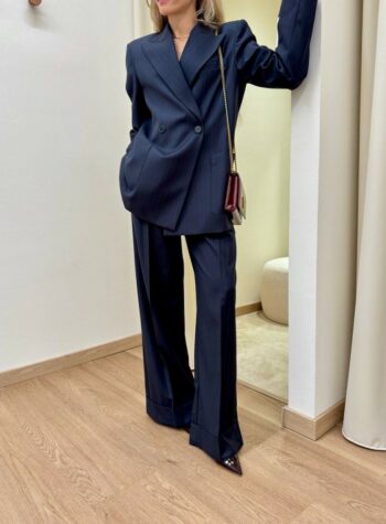 Shop Online Pantalone palazzo con rovescia gessato blu Vicolo