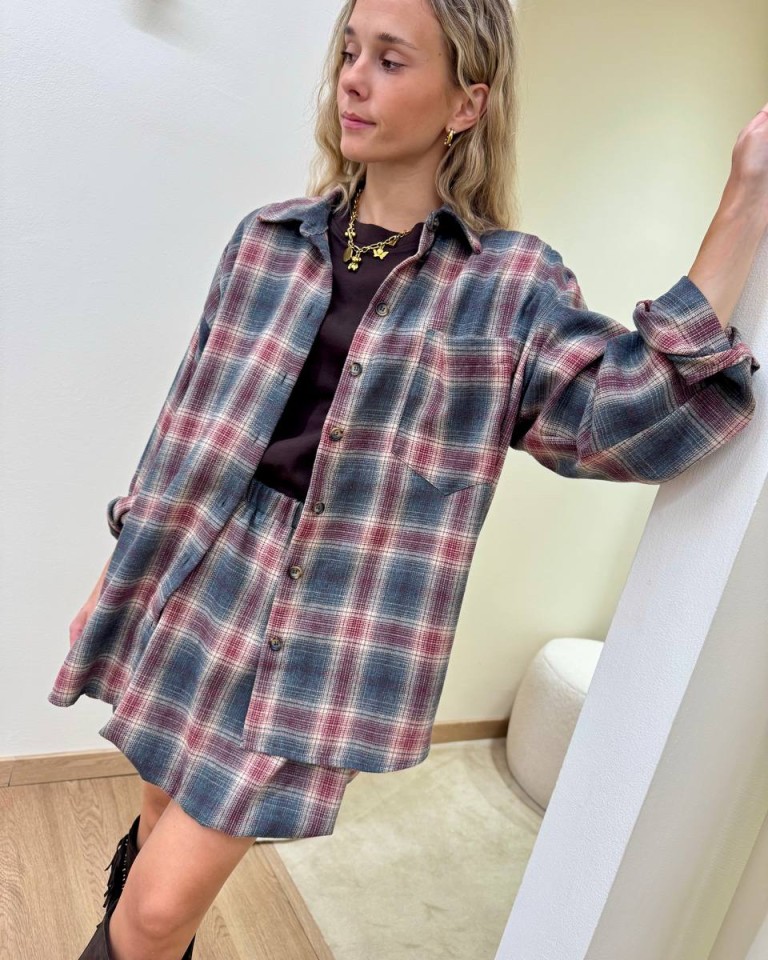 Camicia over check bordeaux e grigio Tensione In Shop Online Camicia over check bordeaux e grigio Tensione In