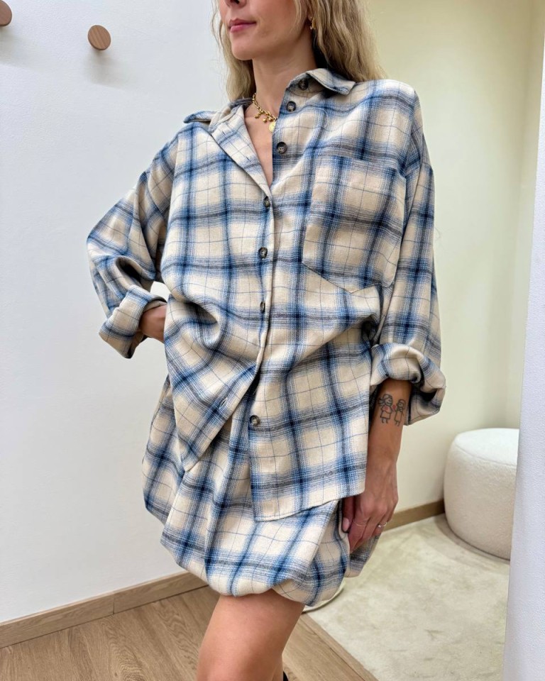 Camicia over check beige e blu Tensione In Shop Online Camicia over check beige e blu Tensione In