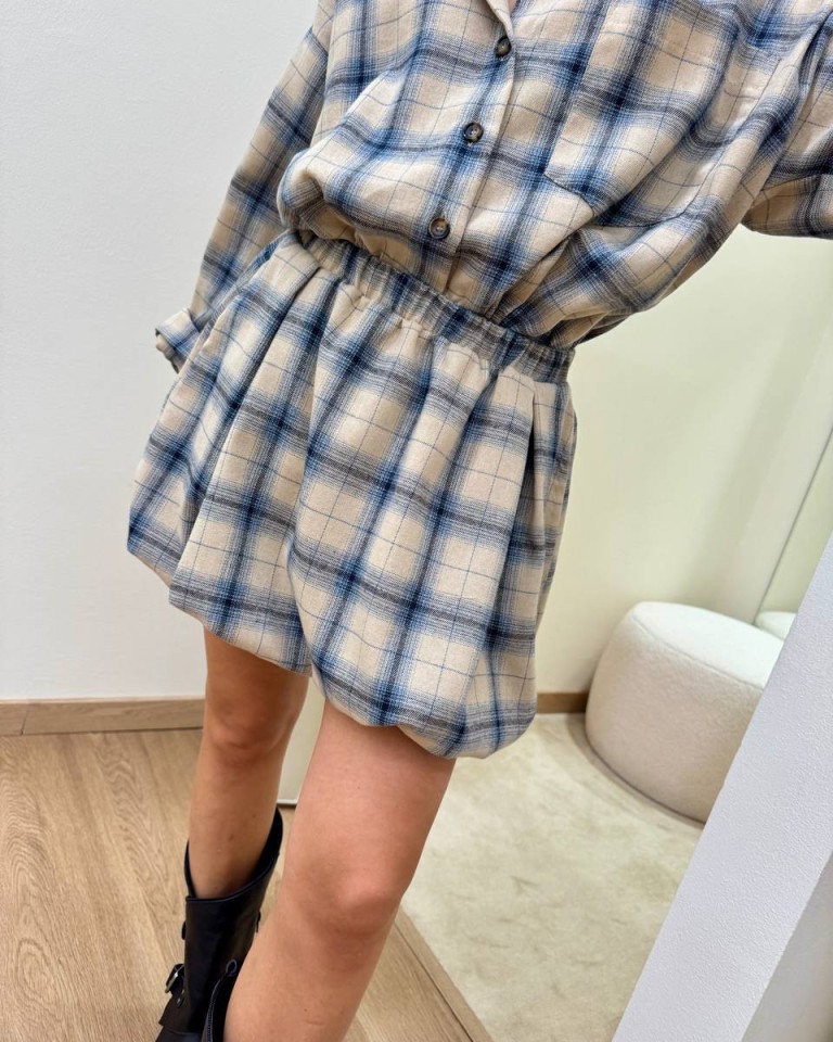 Minigonna palloncino check beige e blu Tensione In Shop Online Minigonna palloncino check beige e blu Tensione In