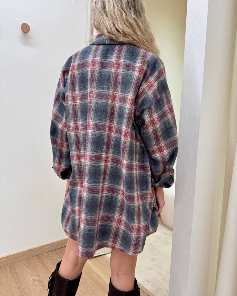 Camicia over check bordeaux e grigio Tensione In Shop Online Camicia over check bordeaux e grigio Tensione In