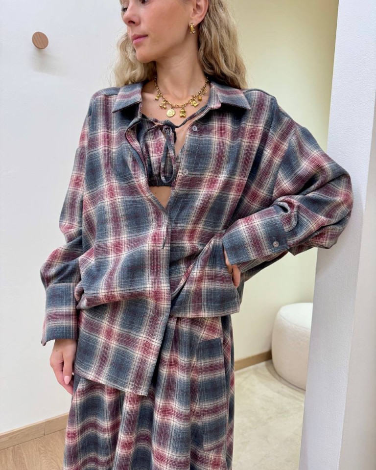 Twin set camicia e top check bordeaux e grigio Vicolo Shop Online Twin set camicia e top check bordeaux e grigio Vicolo