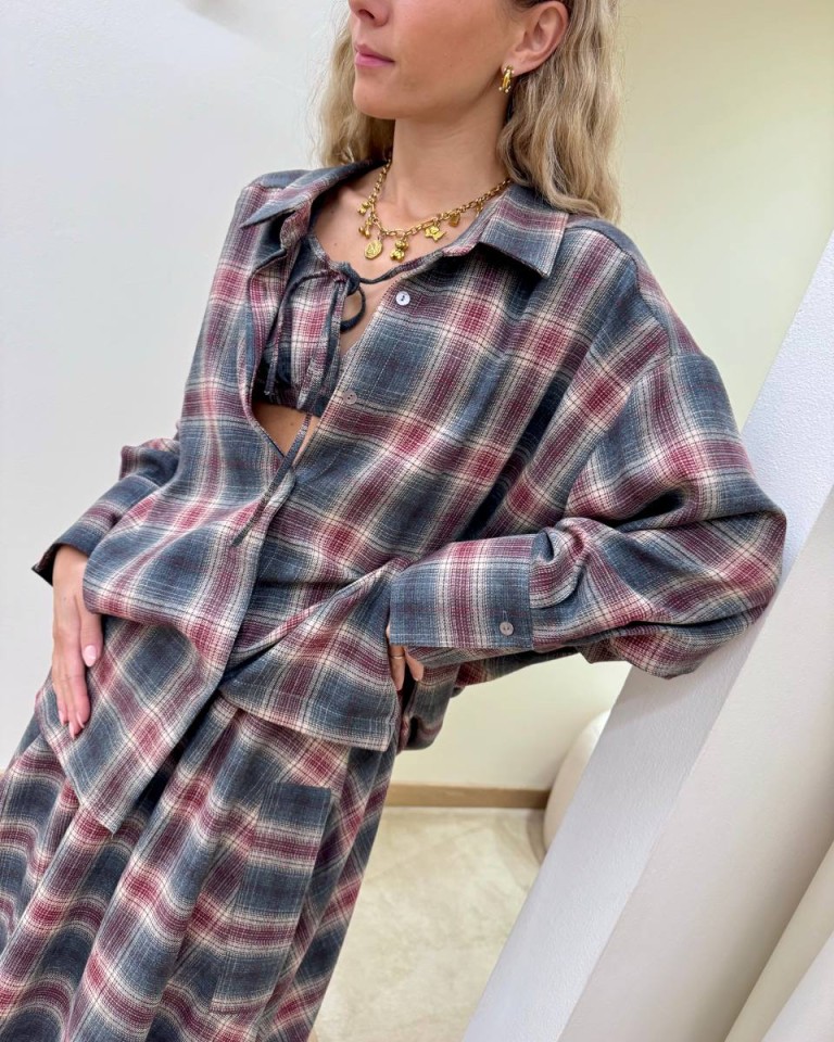 Twin set camicia e top check bordeaux e grigio Vicolo Shop Online Twin set camicia e top check bordeaux e grigio Vicolo