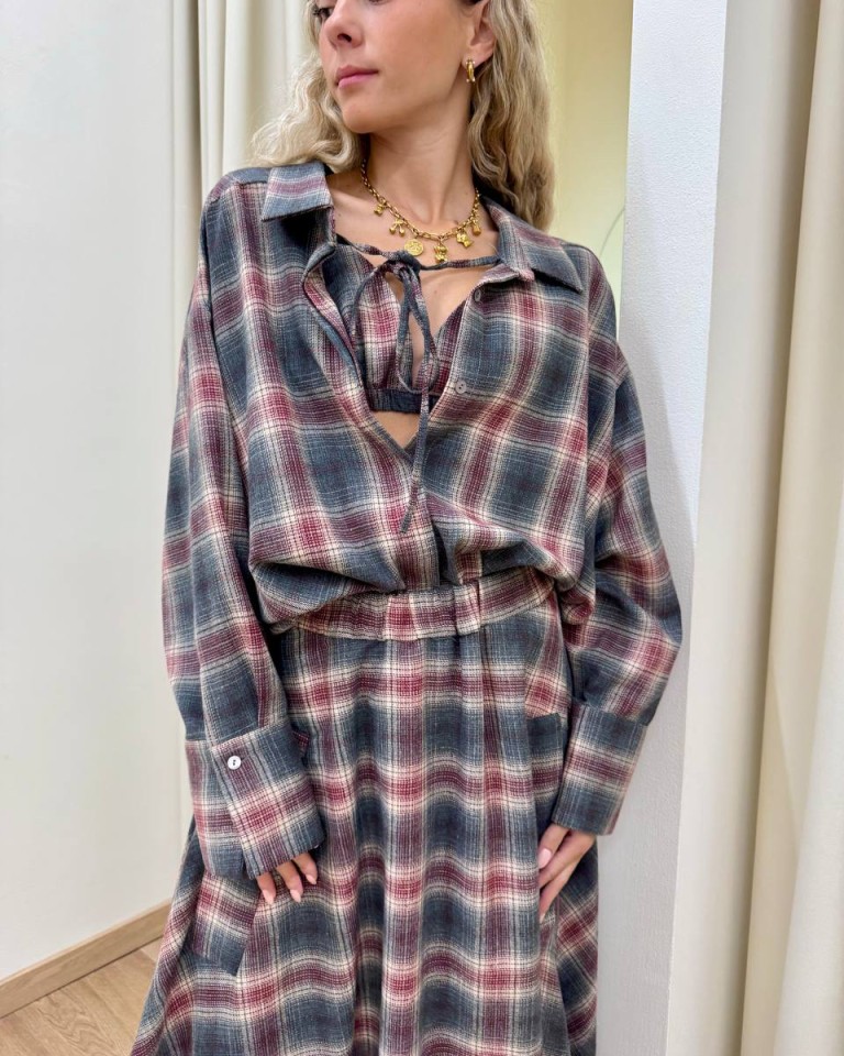 Twin set camicia e top check bordeaux e grigio Vicolo Shop Online Twin set camicia e top check bordeaux e grigio Vicolo
