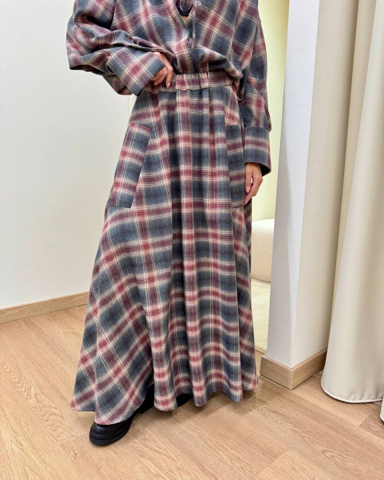 Gonna lunga check bordeaux e grigio Vicolo Shop Online Gonna lunga check bordeaux e grigio Vicolo