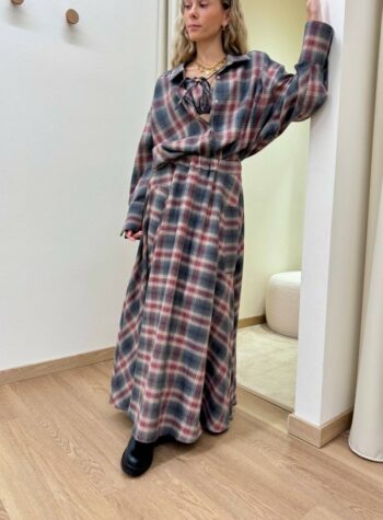 Shop Online Gonna lunga check bordeaux e grigio Vicolo