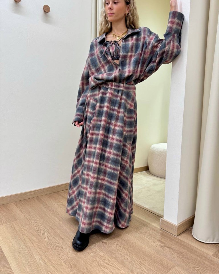Gonna lunga check bordeaux e grigio Vicolo Shop Online Gonna lunga check bordeaux e grigio Vicolo