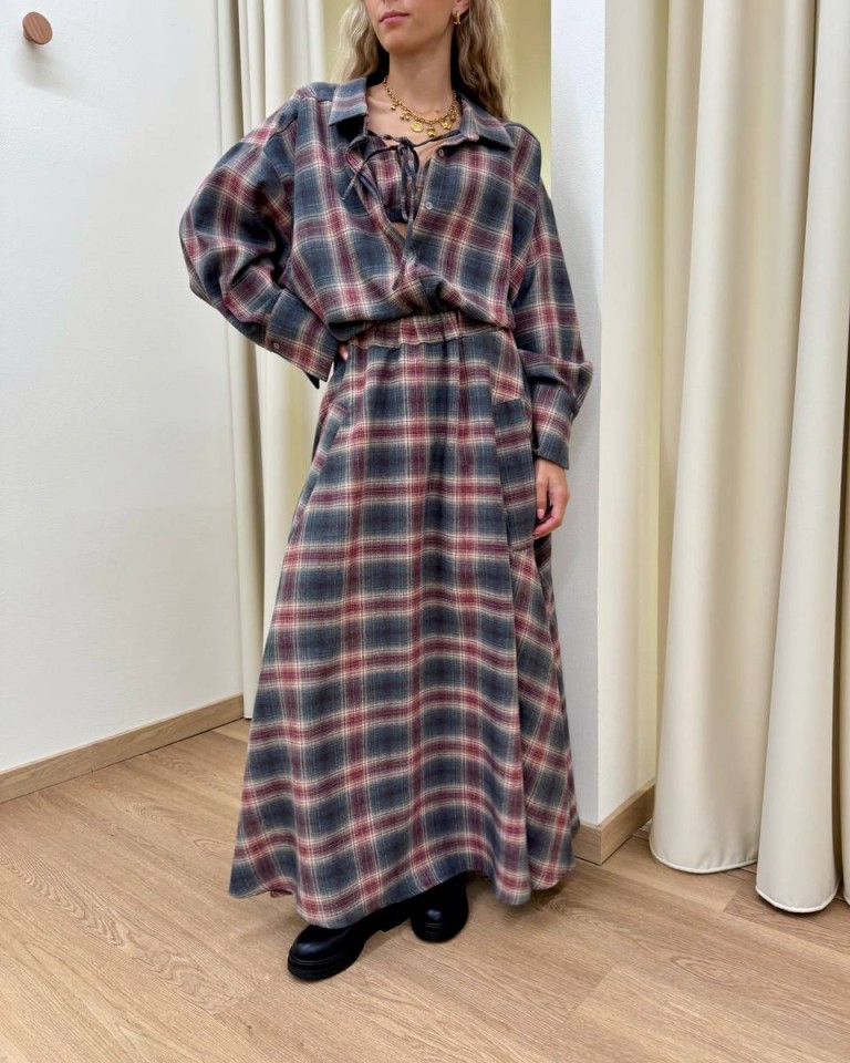 Twin set camicia e top check bordeaux e grigio Vicolo Shop Online Twin set camicia e top check bordeaux e grigio Vicolo