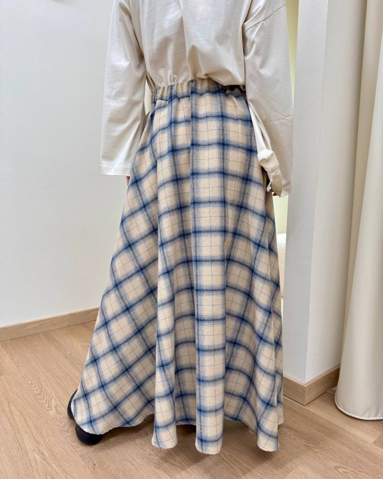Gonna lunga check beige e blu Vicolo Shop Online Gonna lunga check beige e blu Vicolo