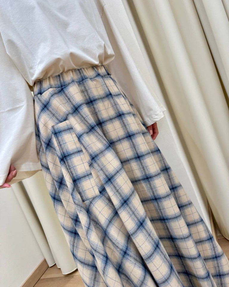 Gonna lunga check beige e blu Vicolo Shop Online Gonna lunga check beige e blu Vicolo