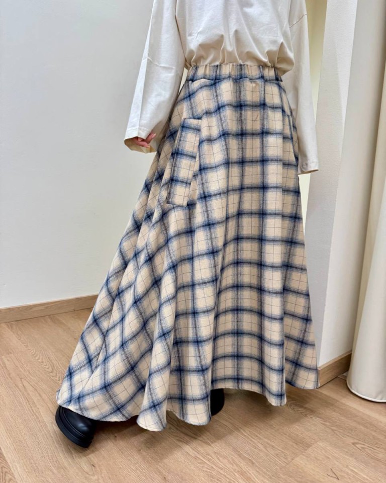 Gonna lunga check beige e blu Vicolo Shop Online Gonna lunga check beige e blu Vicolo