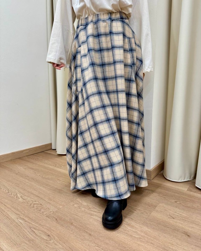 Gonna lunga check beige e blu Vicolo Shop Online Gonna lunga check beige e blu Vicolo