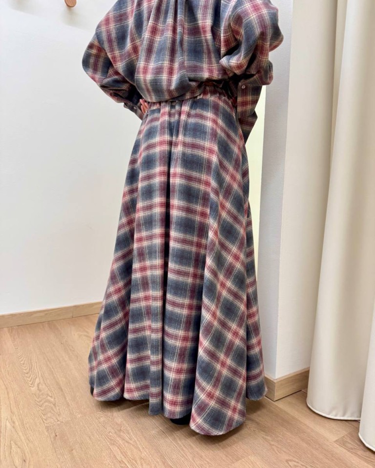 Gonna lunga check bordeaux e grigio Vicolo Shop Online Gonna lunga check bordeaux e grigio Vicolo