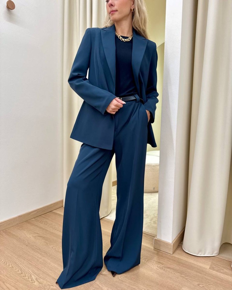 Pantalone palazzo fluido con cintura blu Susy Mix Shop Online Pantalone palazzo fluido con cintura blu Susy Mix