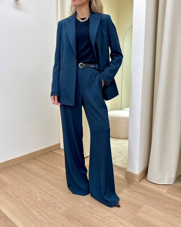 Pantalone palazzo fluido con cintura blu Susy Mix Shop Online Pantalone palazzo fluido con cintura blu Susy Mix