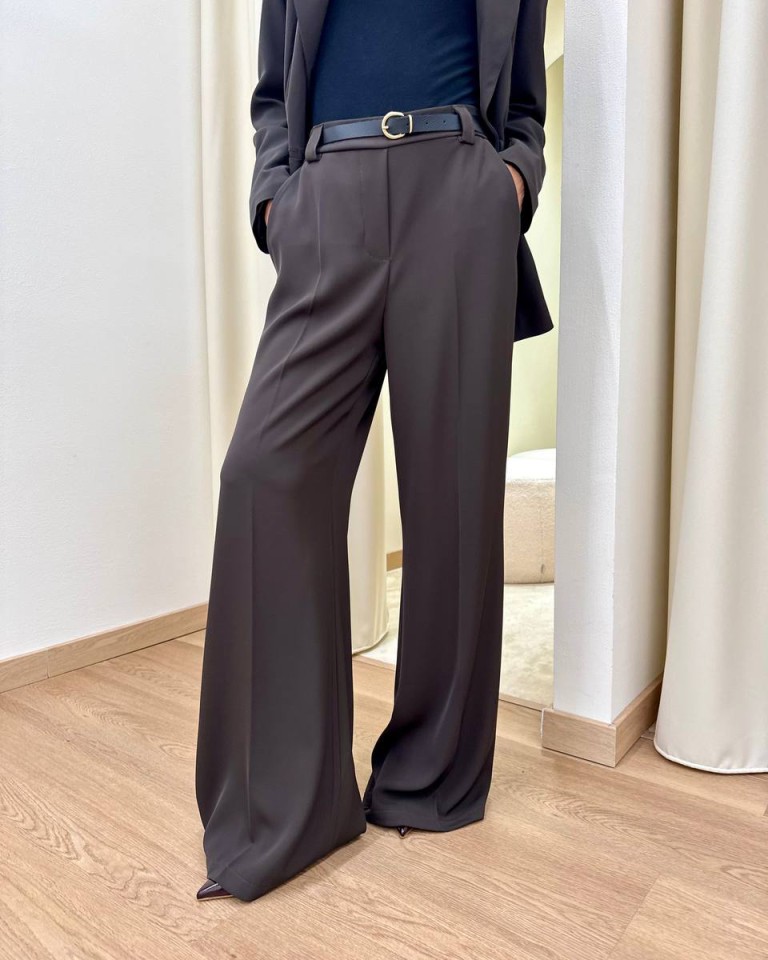 Pantalone palazzo fluido con cintura moro Susy Mix Shop Online Pantalone palazzo fluido con cintura moro Susy Mix
