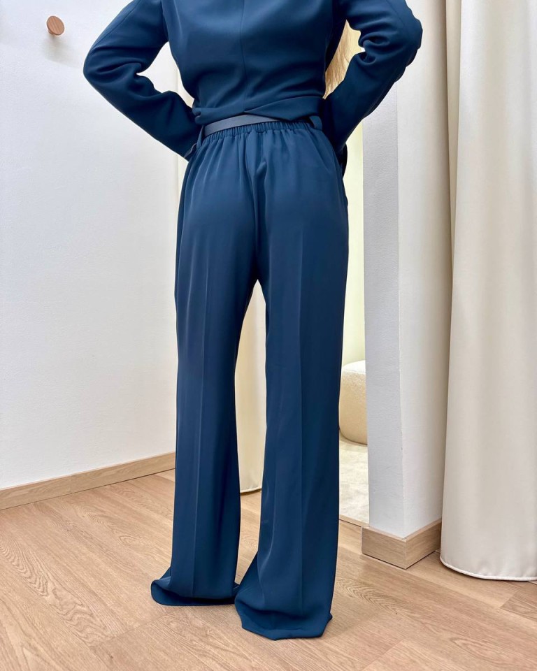 Pantalone palazzo fluido con cintura blu Susy Mix Shop Online Pantalone palazzo fluido con cintura blu Susy Mix