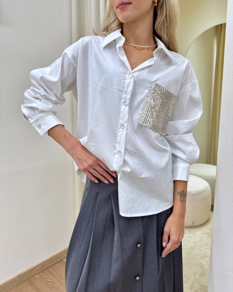 Camicia taschino paillettes bianca Susy Mix Shop Online Camicia taschino paillettes bianca Susy Mix