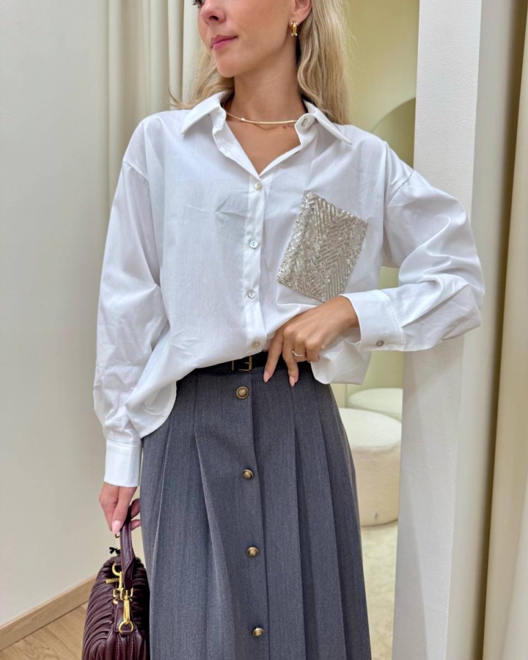 Camicia taschino paillettes bianca Susy Mix Shop Online Camicia taschino paillettes bianca Susy Mix