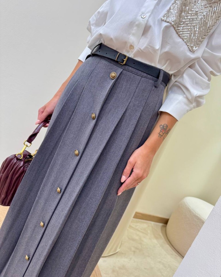 Gonna a pieghe con cintura grigia Susy Mix Shop Online Gonna a pieghe con cintura grigia Susy Mix