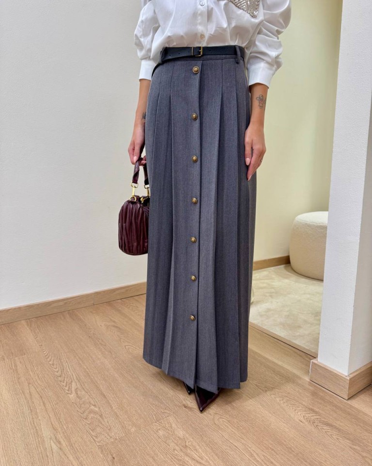 Gonna a pieghe con cintura grigia Susy Mix Shop Online Gonna a pieghe con cintura grigia Susy Mix