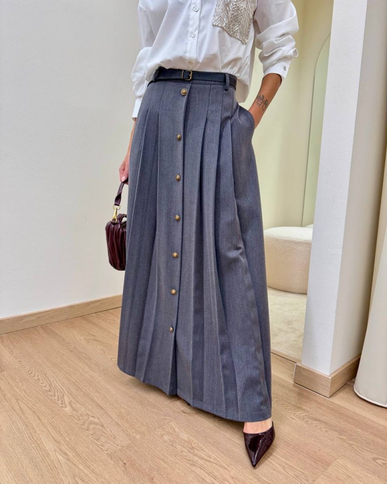 Gonna a pieghe con cintura grigia Susy Mix Shop Online Gonna a pieghe con cintura grigia Susy Mix